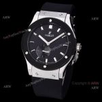 Swiss Quality Hublot Classic Fusion 42mm Black Dial Black Leather Strap Watch Replica